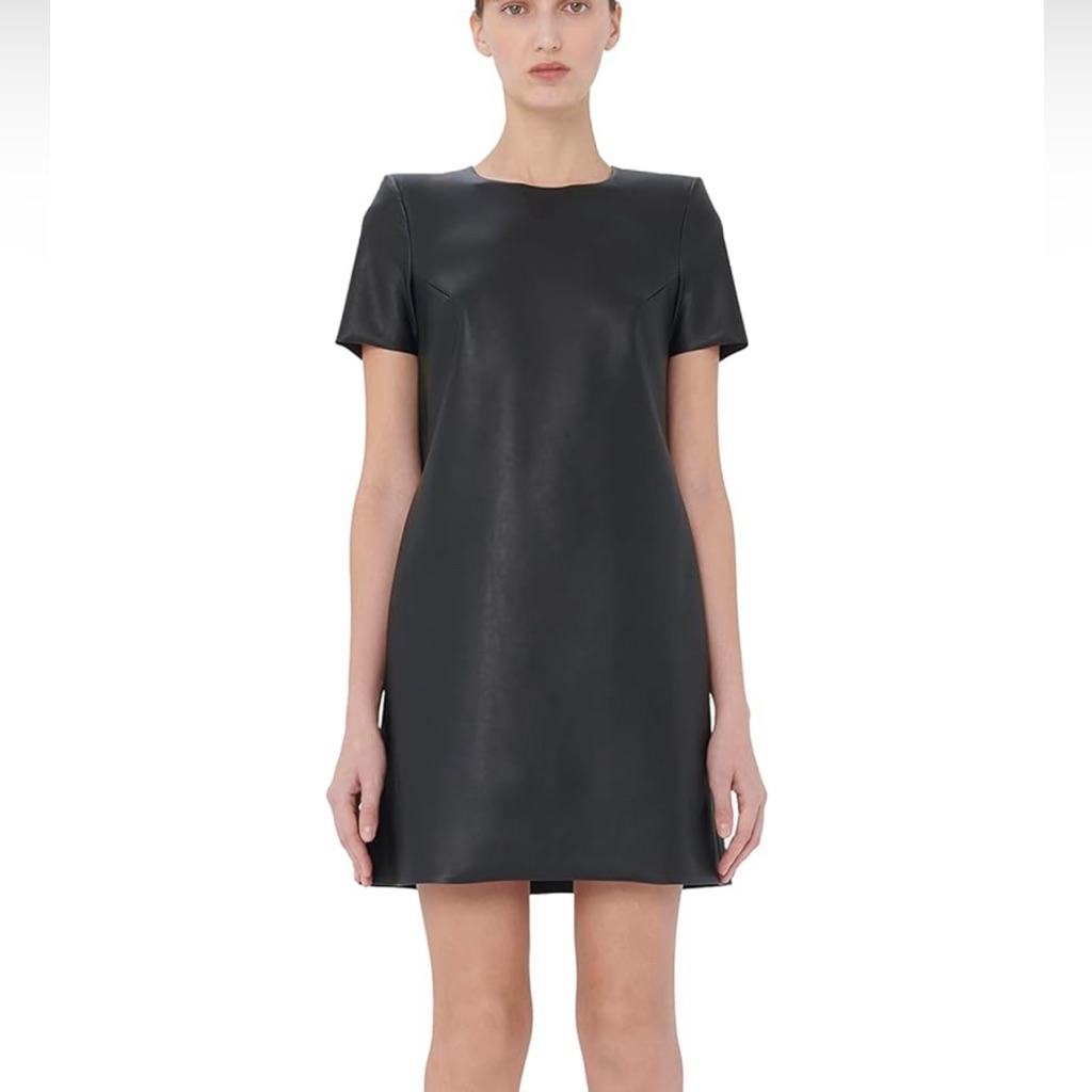 Black Wolford Vegan Faux Leather Short Sleeve Dress For Women Size Medium